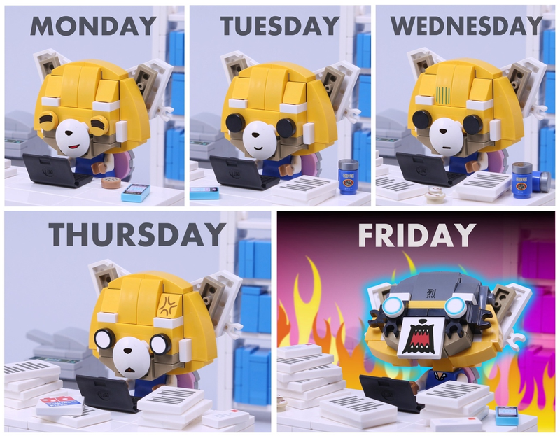 Concept models from Iain Heath’s Aggretsuko Lego playset.